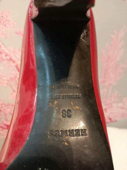 Hermes Heels Sandals Red Patent Size 38