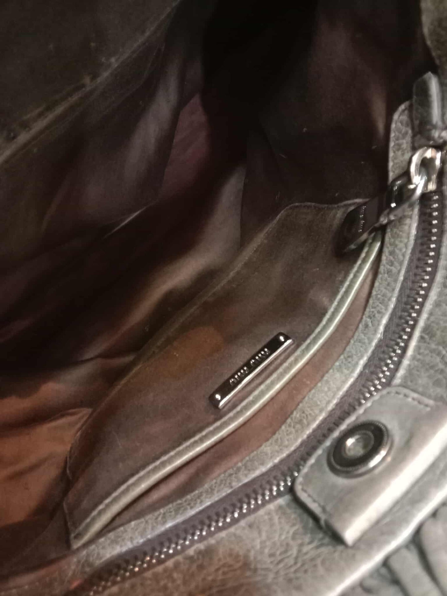 Miu Miu Leather Tote Bag Grey with Crystal Embellished Strap