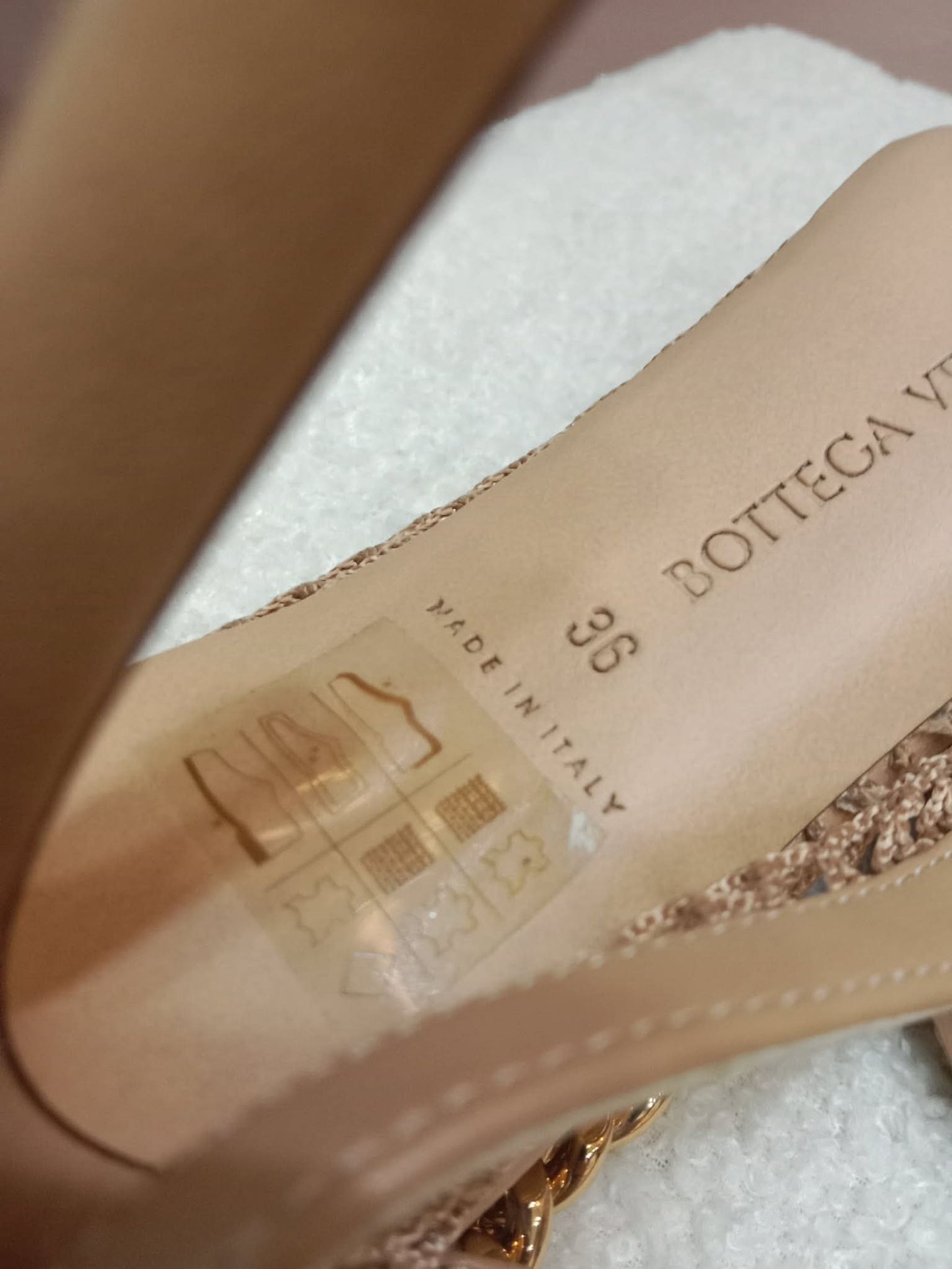 Bottega Veneta Mesh Nappa Chunky Chain Sandals Beige Size 36