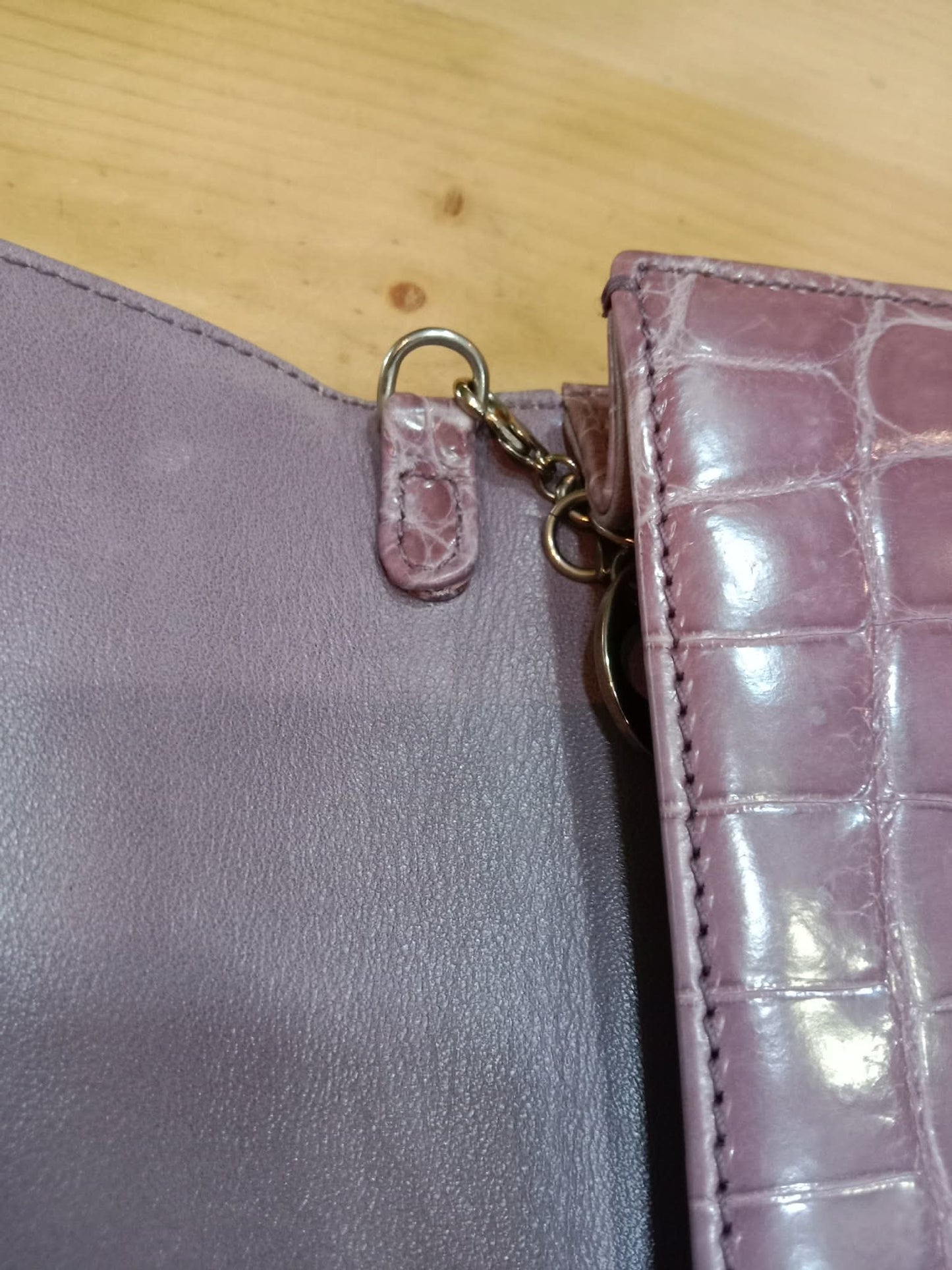 Dior Crocodile Embossed Mauve Clutch
