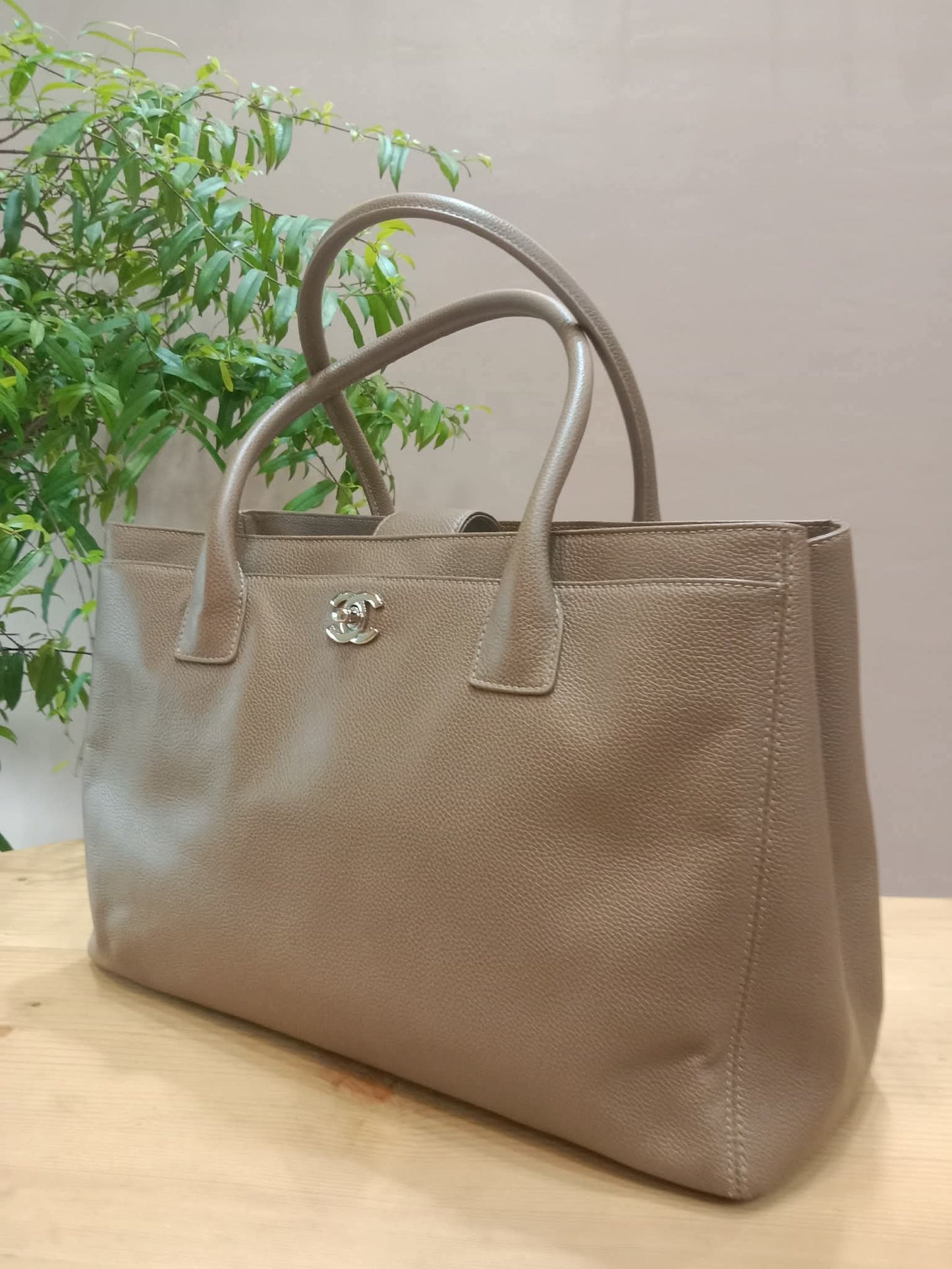 Chanel Cerf Executive Tote in Neutral Taupe Color CC Turnlock Closure Series 17