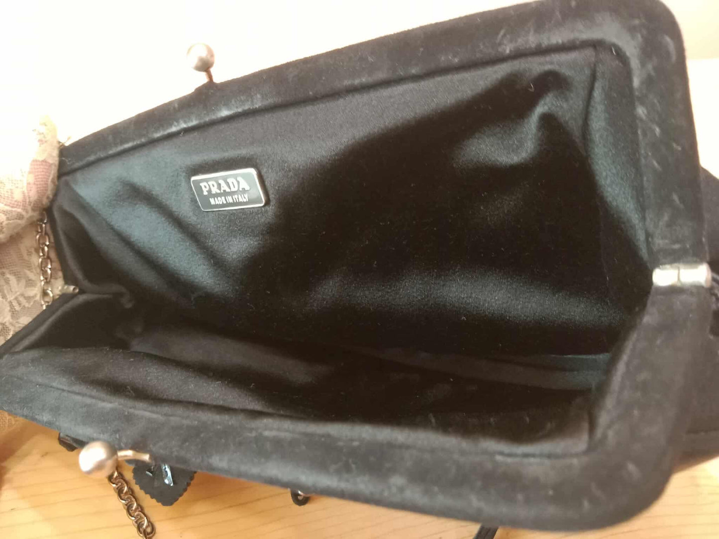 Prada Black Satin Raso Chic Kisslock Eastwest Bag
