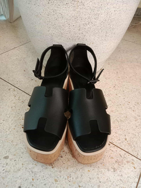 Hermes Wedge Sandals Black Size 38
