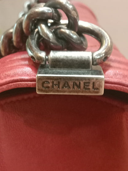 Chanel Le Boy Bag Red Lambskin Medium Series 18