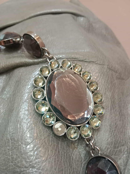 Miu Miu Leather Tote Bag Grey with Crystal Embellished Strap