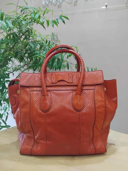 Celine Python Snakeskin Luggage Envelope Tote Bag Orange