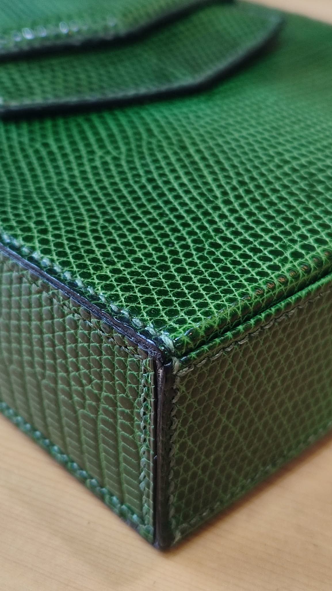 Hermes Lizard Green Vintage Bag Stamp O Circle 1985