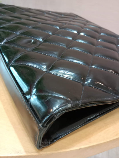 Chanel Vintage Briefcase Quilted Patent Black