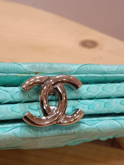 Chanel Mint Green Python Leather Clutch With a Silver-Toned Kiss-Lock Closure Series 15