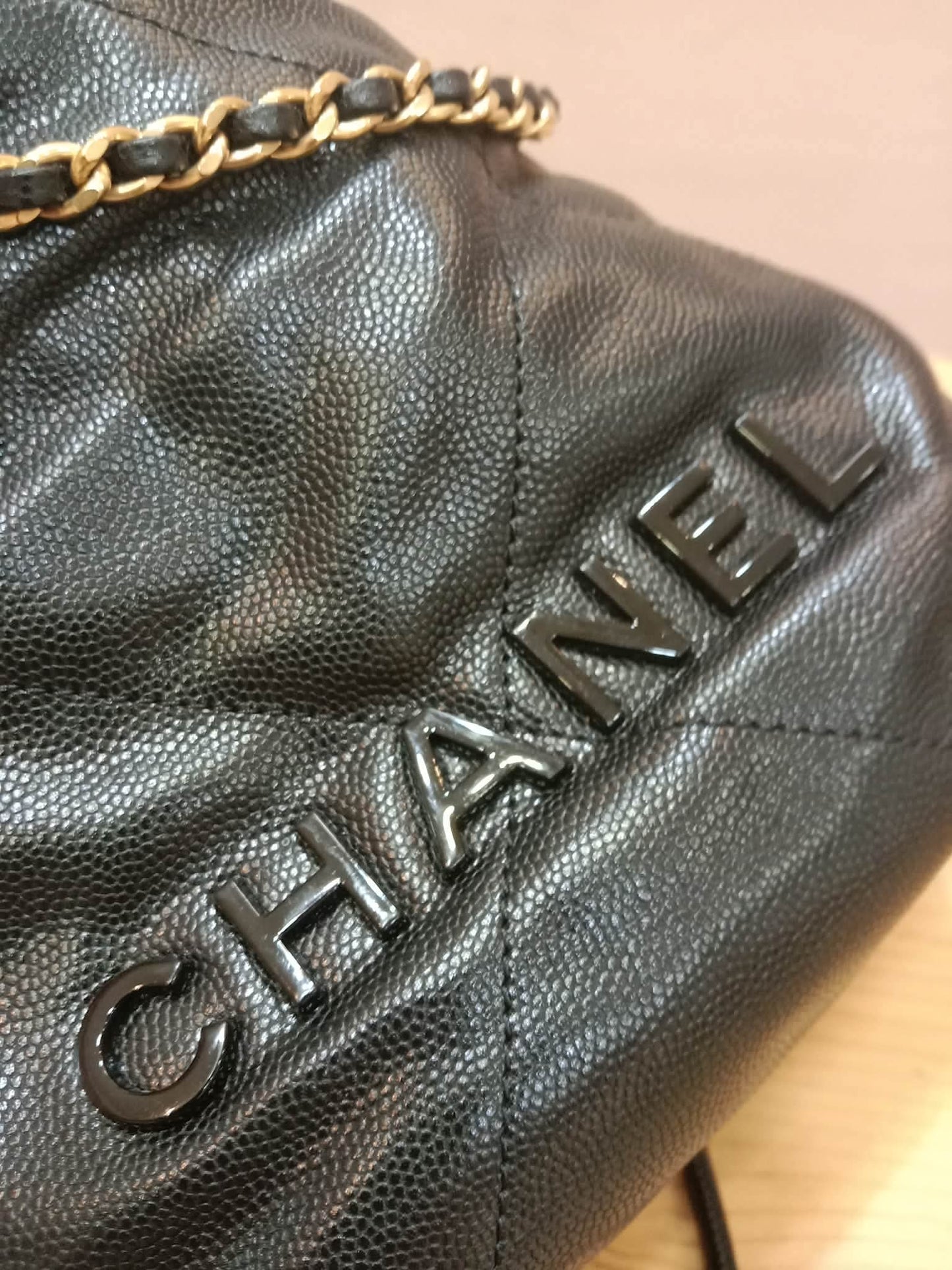 Chanel 22 Shiny Caviar Black Monochrome Mini Microchipped