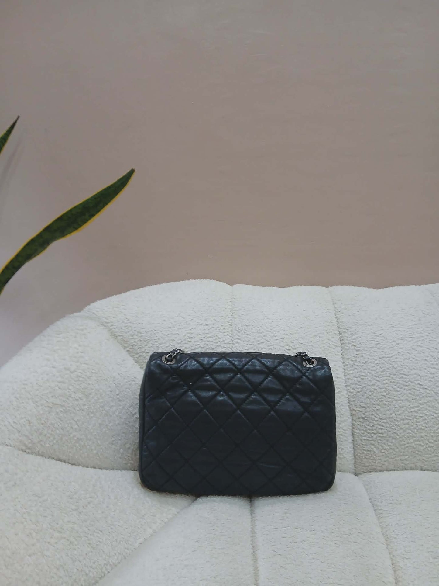 Chanel Square Double Flap Lambskin Dark Gray Series 15