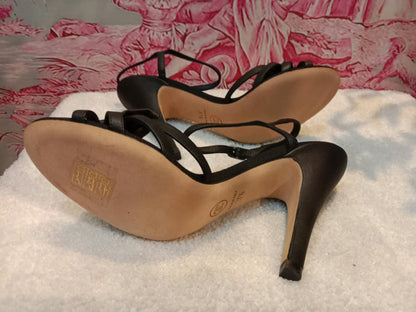 Chanel Ankle-Strap Tiered Bow CC Logo Sandals Black Size 37 1/2