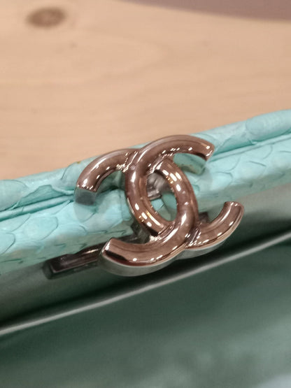 Chanel Mint Green Python Leather Clutch With a Silver-Toned Kiss-Lock Closure Series 15
