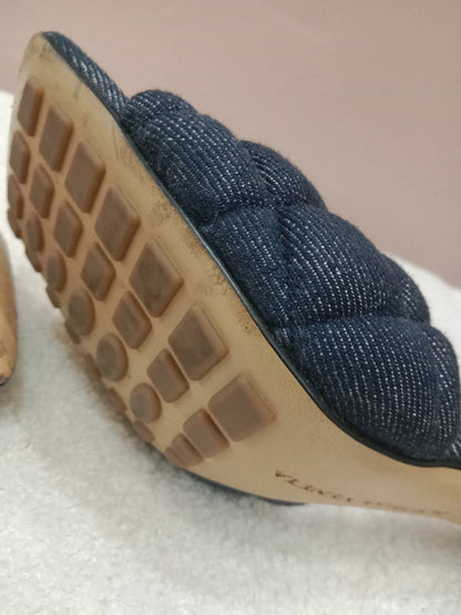 Bottega Veneta Indigo Denim Matelasse Padded Mule Sandals Size 36