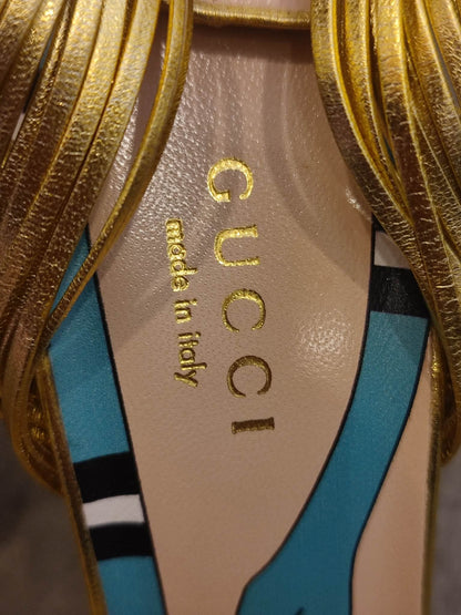 Gucci Allie Knotted Metallic Gold Heels Size 35