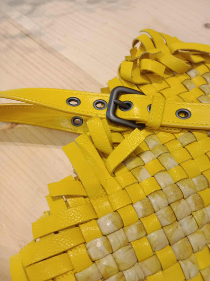Bottega Veneta Paille Sfrangiato Aquatre Fringe Intrecciato Nappa Large Tote Yellow