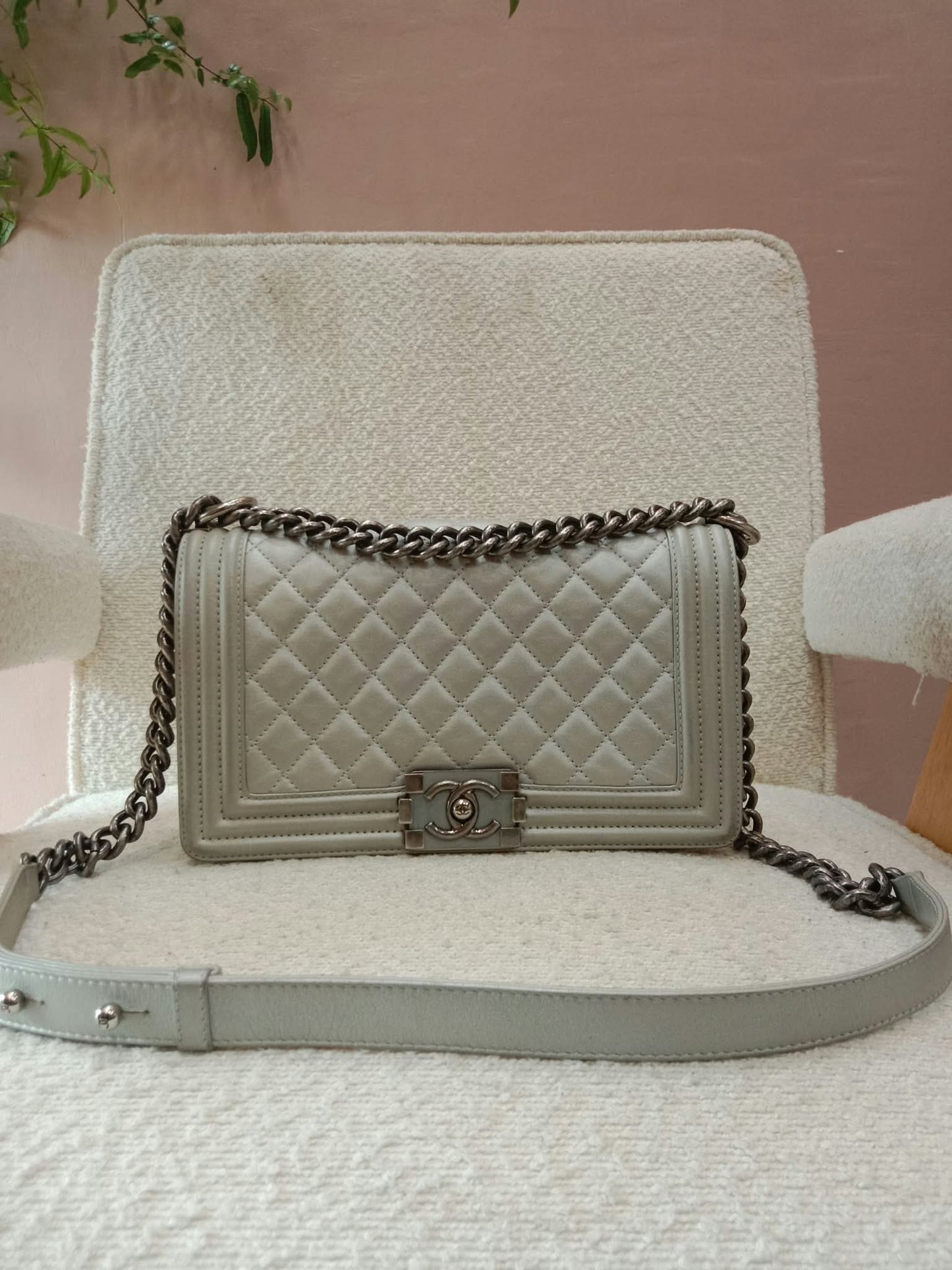 Chanel Le Boy Lambskin Old Medium Gray Series 20