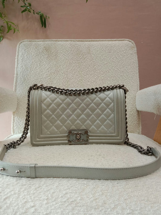 Chanel Le Boy Lambskin Old Medium Gray Series 20