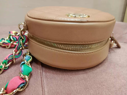 Chanel 21P Round Clutch Lambskin with Multicolor Ribbon-Woven Chain Strap Caramel Series 30