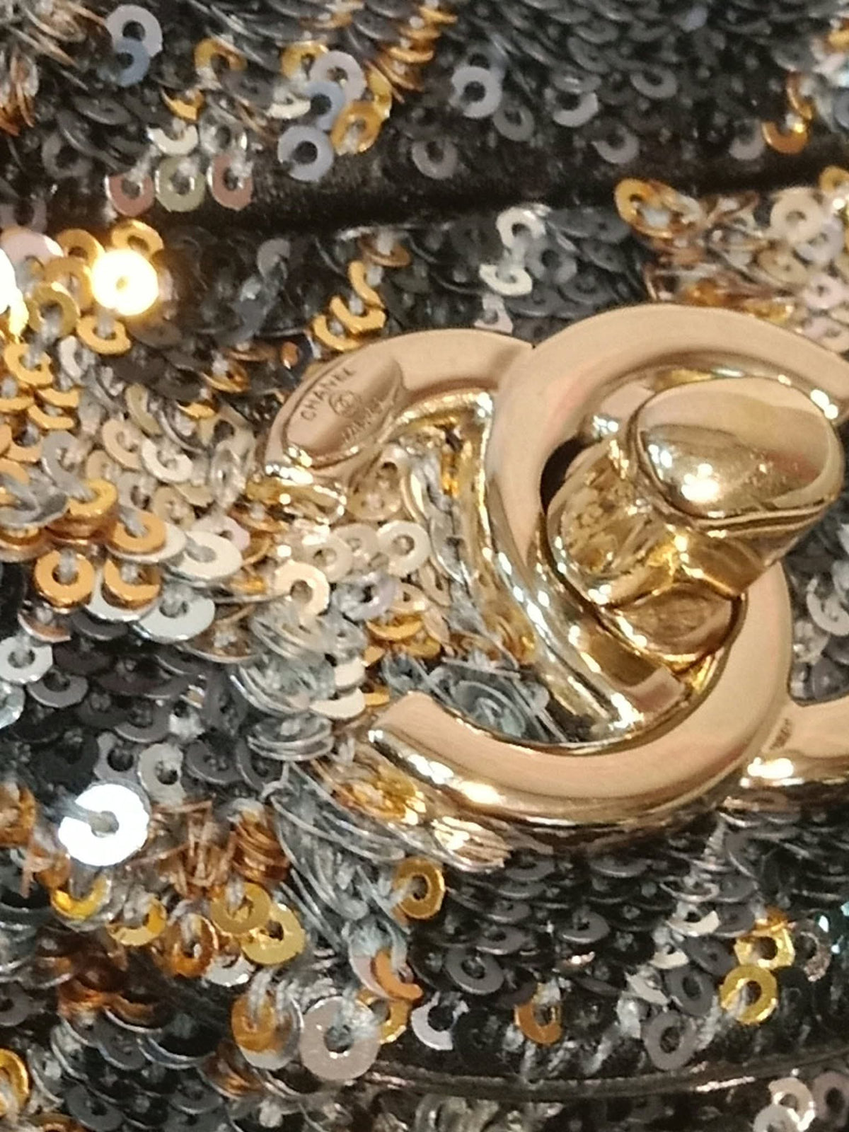 Chanel Mini Rectangular Gold/Black Sequin Limited Edition Microchipped