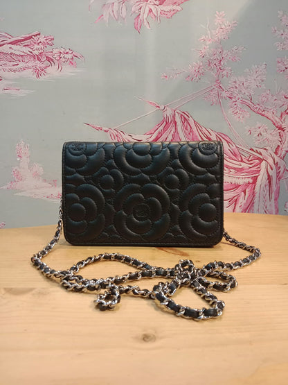 Chanel Camellia Embossed Wallet on Chain Black Series 24