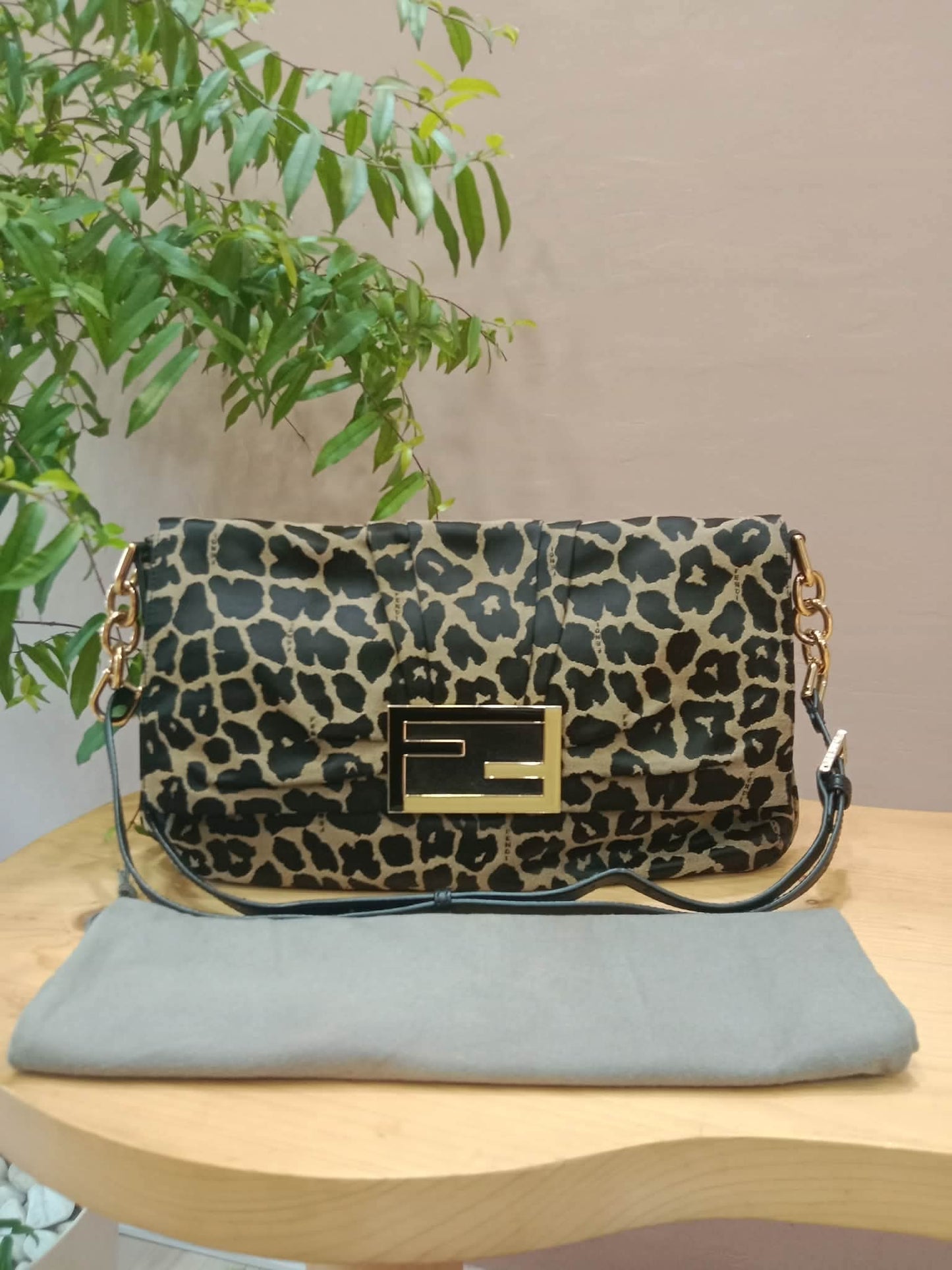 Fendi Mia Flap Bag Leopard Print Shoulder Bag