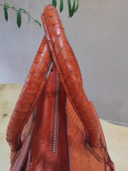 Celine Python Snakeskin Luggage Envelope Tote Bag Orange