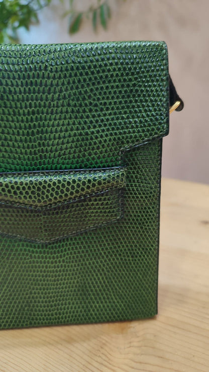Hermes Lizard Green Vintage Bag Stamp O Circle 1985
