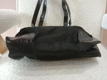 Prada Vintage Tessuto Tote Nylon/Crocodile Embossed Leather Bag
