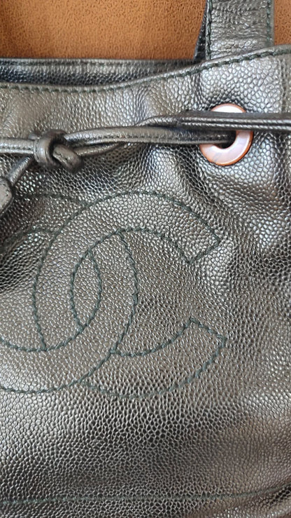 Chanel CC Caviar Drawstring Bucket Bag Black Series 7