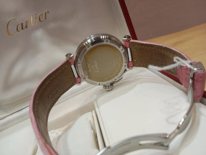 Cartier Pasha C Pink Blue Limited Edition Watch 35mm Stainless Steel Case Pink Alligator Leather Strap