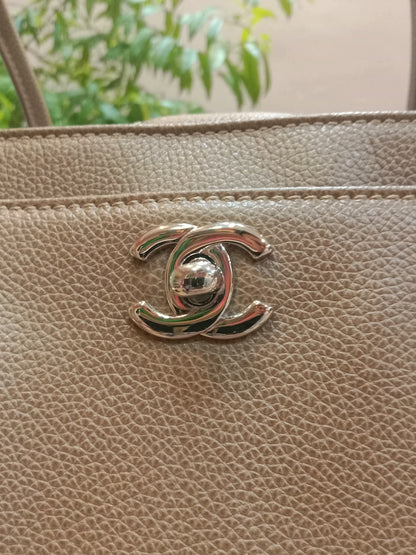 Chanel Cerf Executive Tote in Neutral Taupe Color CC Turnlock Closure Series 17
