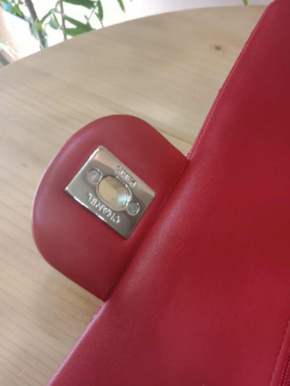 Chanel Timeless Red Quilted Lambskin Classic Double Flap Medium Series 17