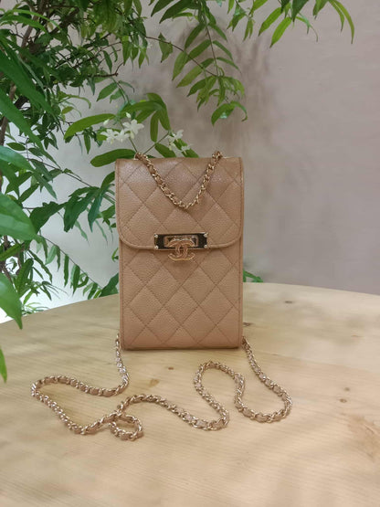 Chanel Golden Class Phone Holder Caviar Crossbody Bag Beige Series 25