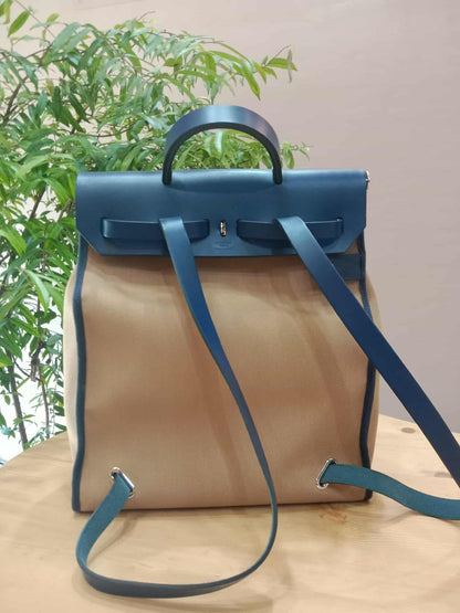 Hermes Herbag Ado Zip Backpack Canvas Bicolor Tan/Blue Stamp U 2022