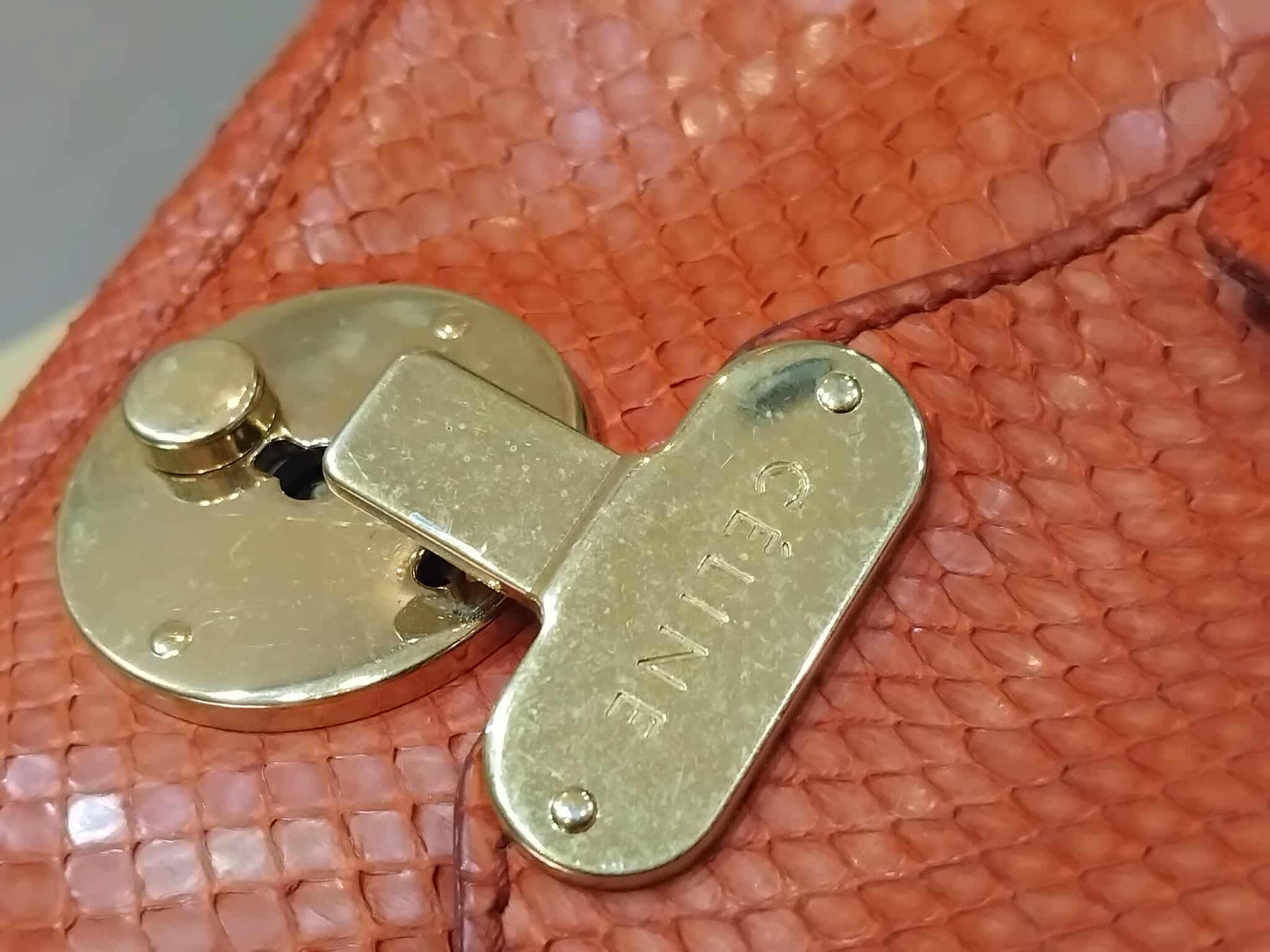 Celine Python Snakeskin Luggage Envelope Tote Bag Orange