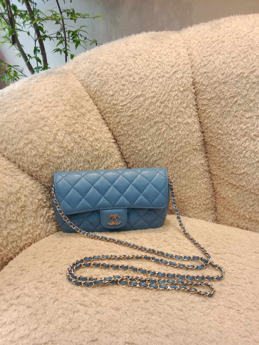 Chanel Classic Case Blue Quilted Caviar with Chain Series 31