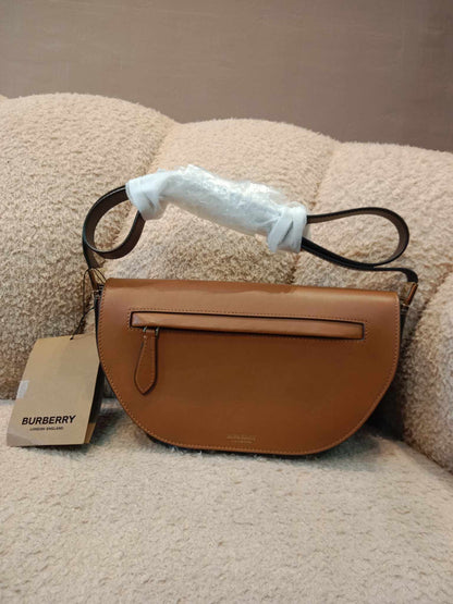 Burberry Warm Tan Leather Olympia Shoulder Bag Small