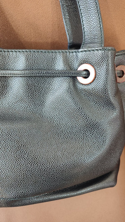 Chanel CC Caviar Drawstring Bucket Bag Black Series 7