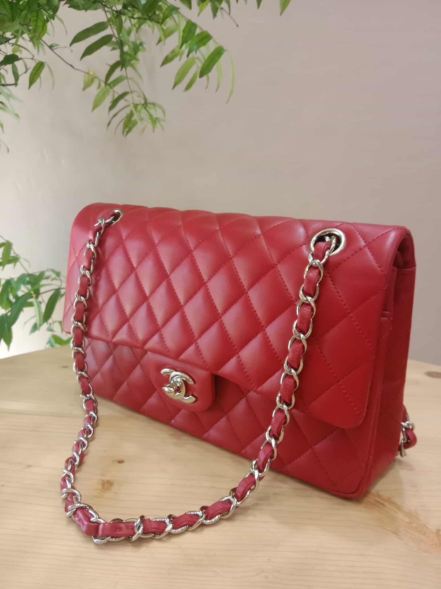 Chanel Timeless Red Quilted Lambskin Classic Double Flap Medium Series 17