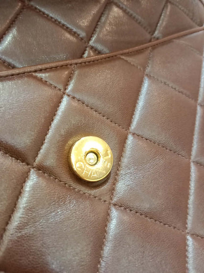 Chanel Shoulder Bag Embossed CC Logo Vintage Chocolate Brown