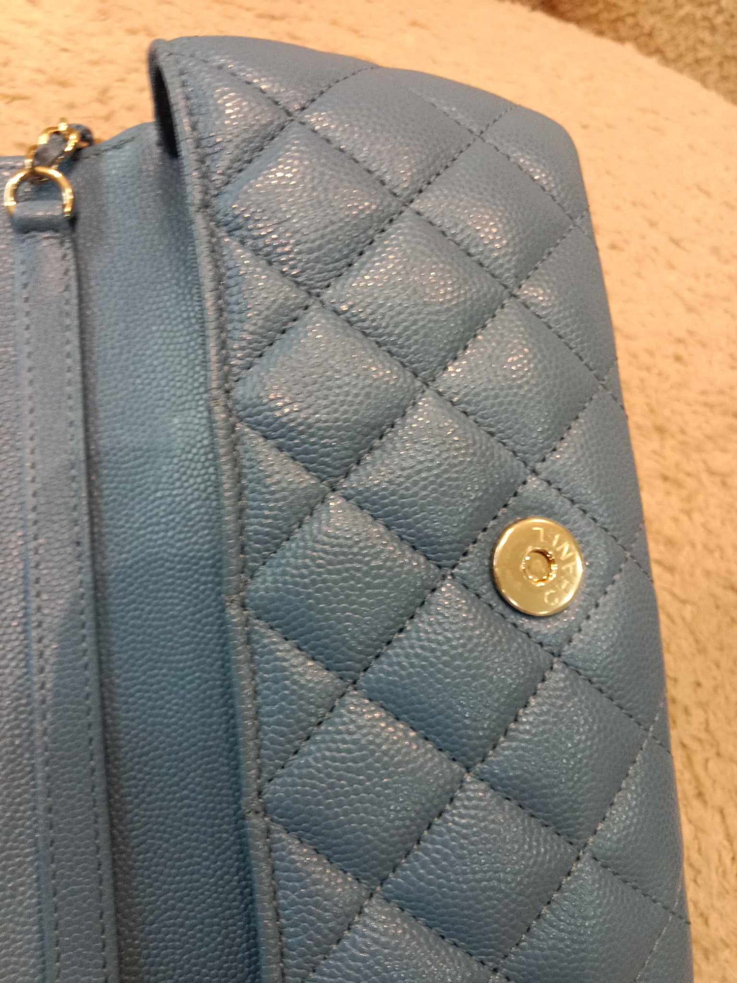 Chanel Classic Case Blue Quilted Caviar with Chain Series 31