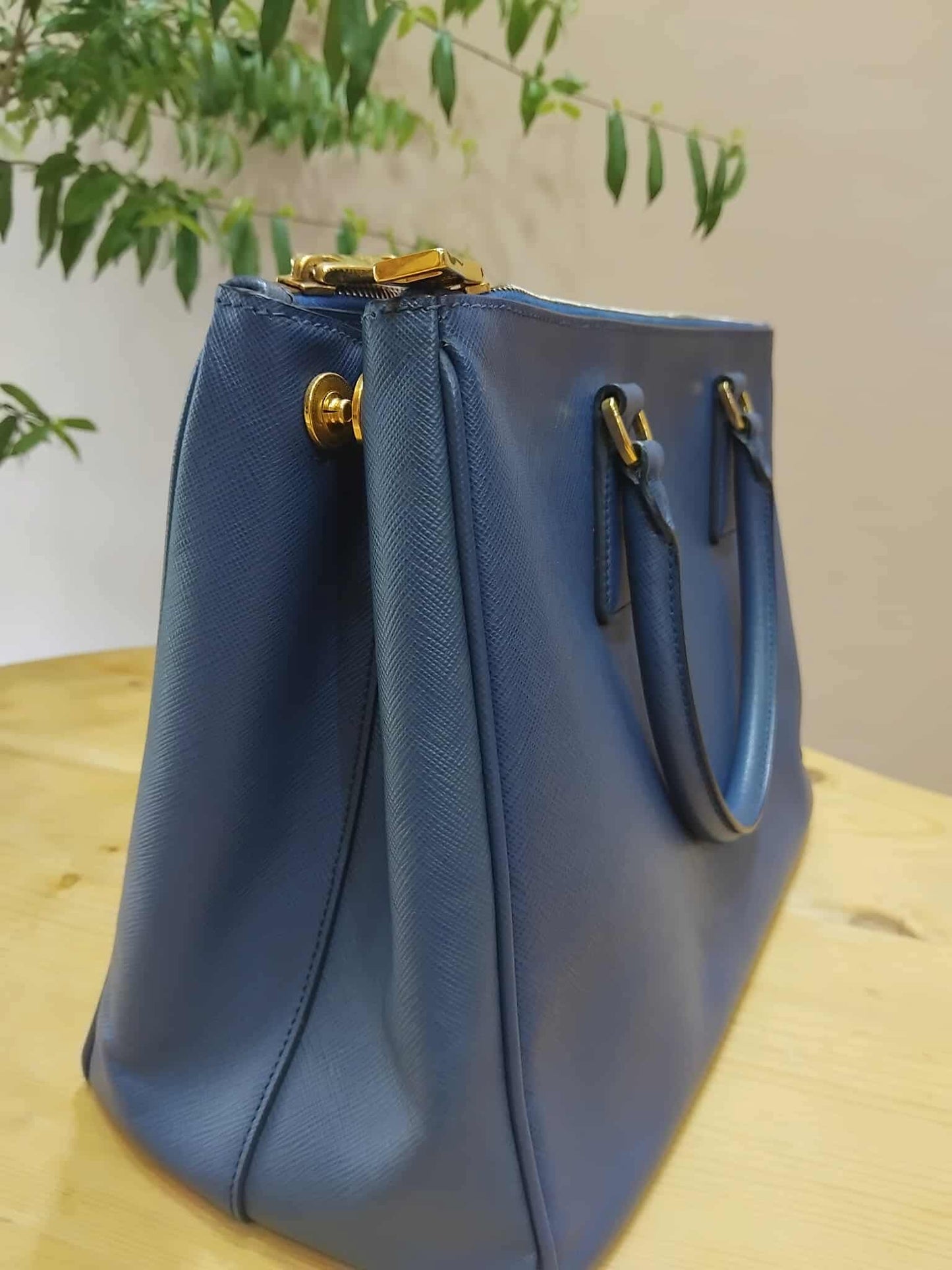 Prada Saffiano Lux Double Zip Tote Bag Blue GHW (208)