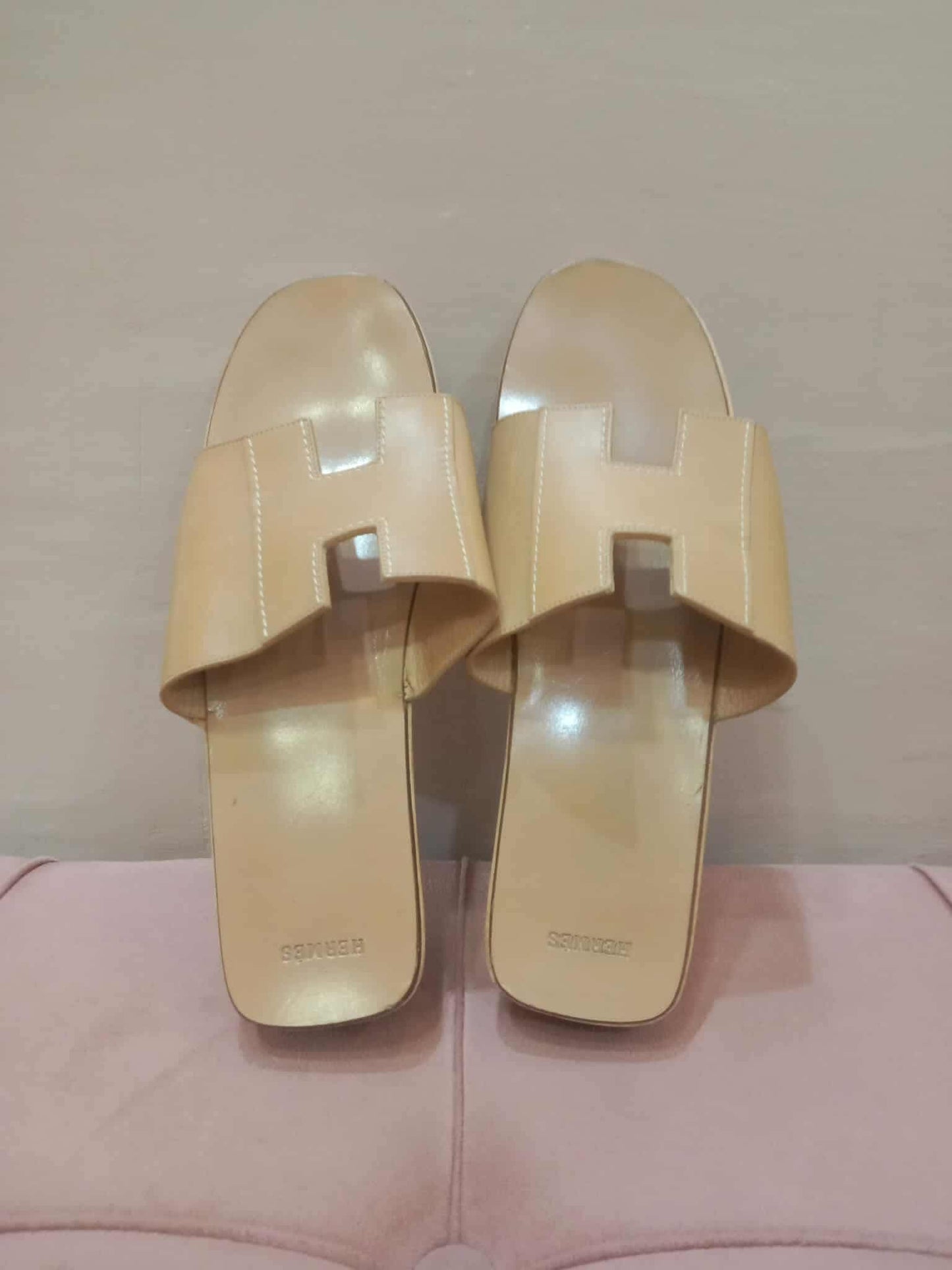 Hermes Kevlar Slides Sandal Beige Size 39