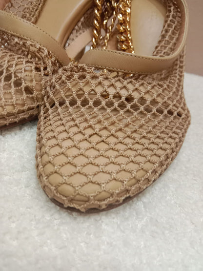 Bottega Veneta Mesh Nappa Chunky Chain Sandals Beige Size 36