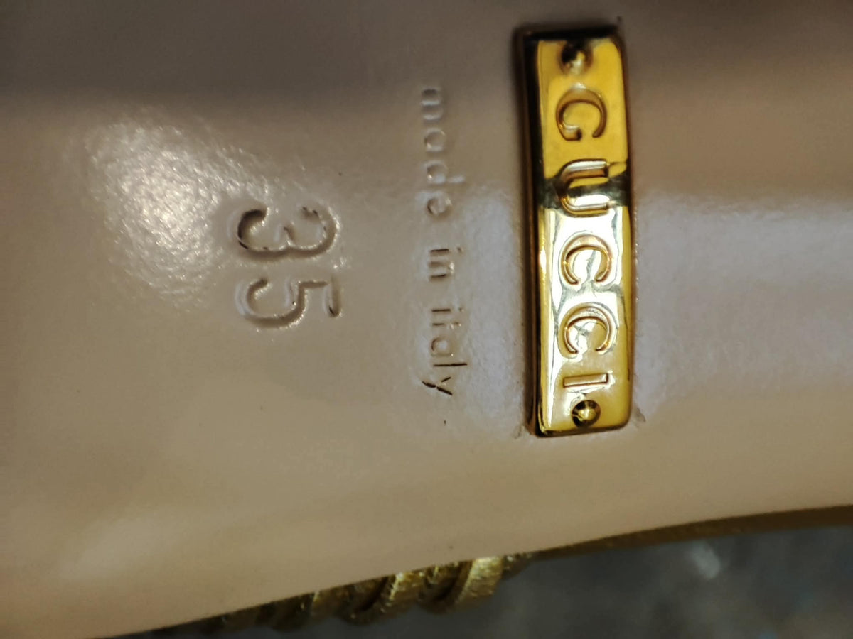 Gucci Allie Knotted Metallic Gold Heels Size 35