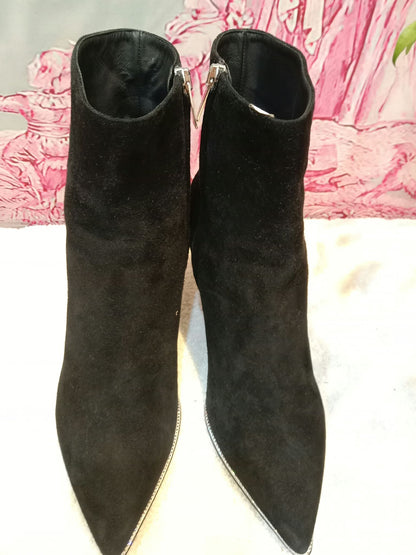 Rene Caovilla Suede Stiletto Ankle Boots Black  Size 37.5