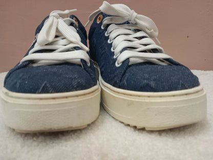 Louis Vuitton Time Out Sneakers Dark Blue Denim Monogram Embossed Pattern Size 37.5