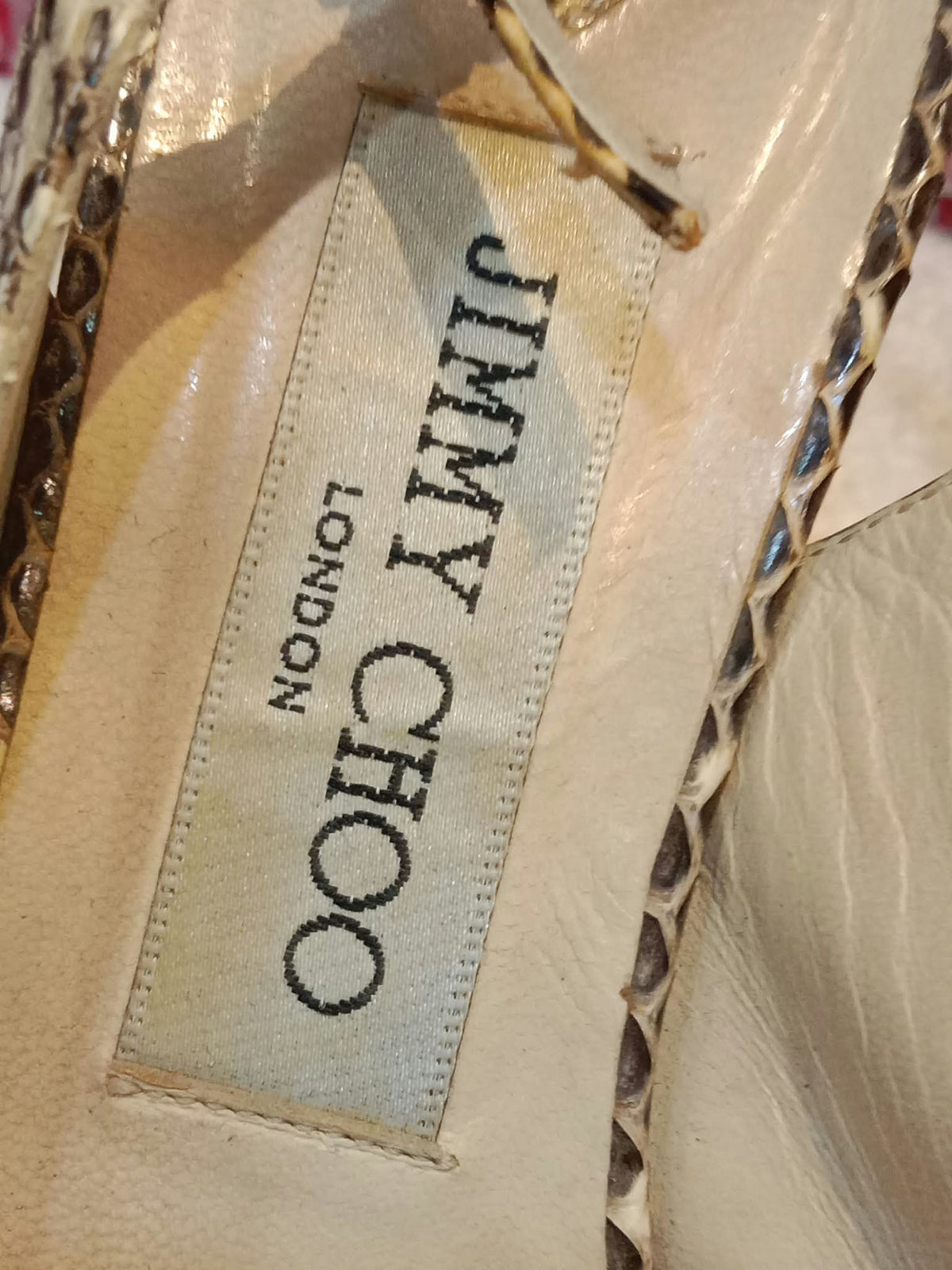 Jimmy Choo Python-Embossed Open-Toe Slingback Pumps Size 35