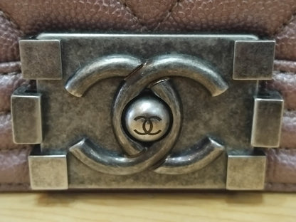 Chanel Le Boy Rose Gold Old Medium Caviar Series 26